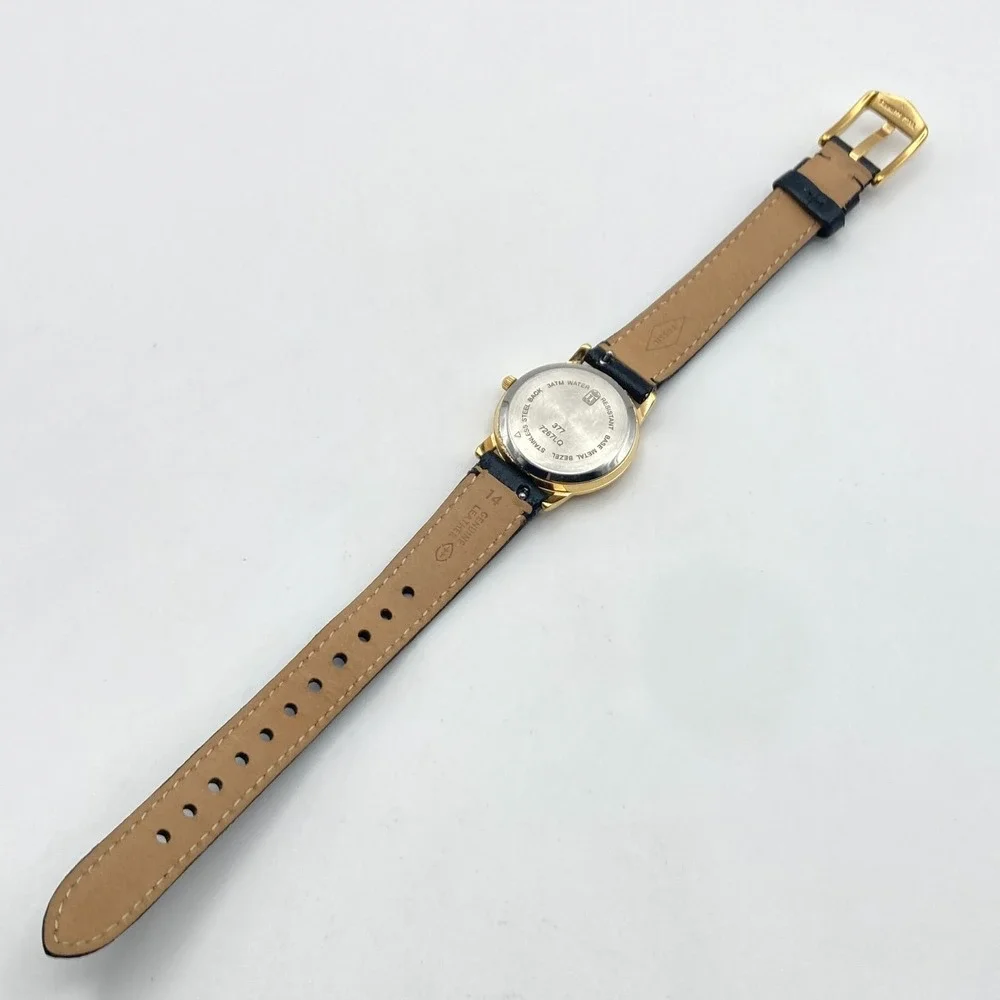 Vintage Jules Jurgensen Womens Watch Gold Tone 27mm Black Leather New Battery 8
